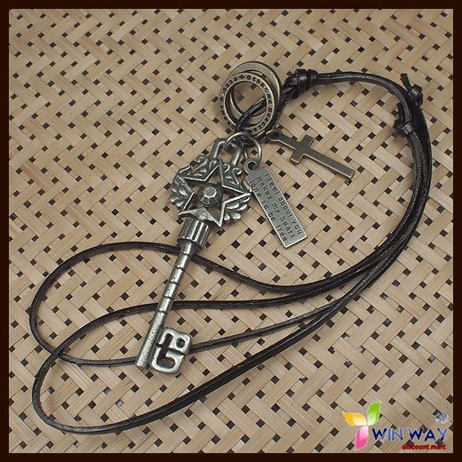 Key Rings Dog TAG Vintage Leather Cross Mens Necklaces  