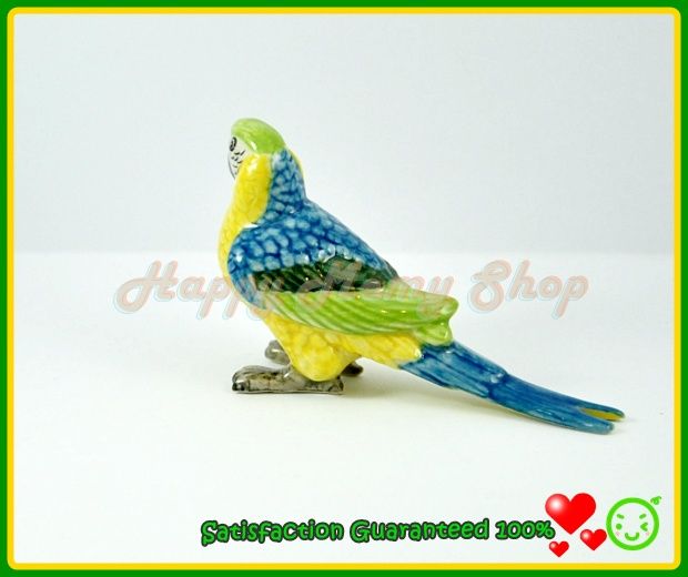 Miniature Ceramic Figurine Blue,Yellow,Green Parrot Bird Animal 