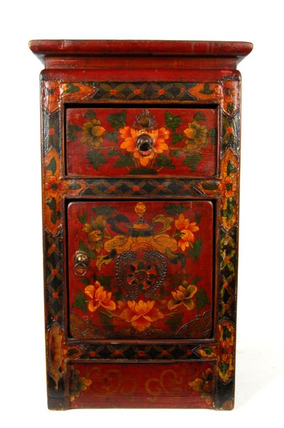 TIBETAN PEONY SIDE STAND Cabinet Altar Display 26.5New  