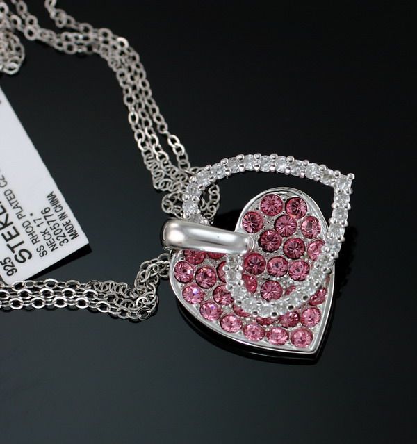   Open Heart Pink CZ Cyrstal 23 mm 3 Chain Pendant Necklace  
