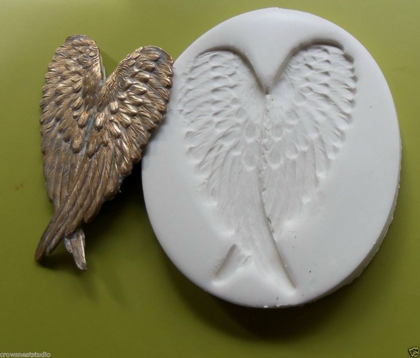 ANGEL FAIRY HEART CROSSED WINGS ~ CNS polymer clay mold  