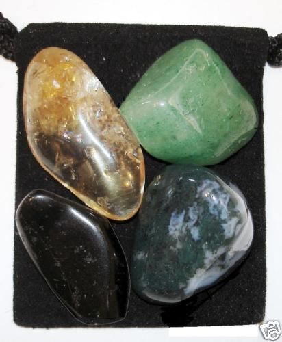 ABUNDANCE & PROSPERITY Tumbled Crystal Healing Set = 4 Stones + Pouch 