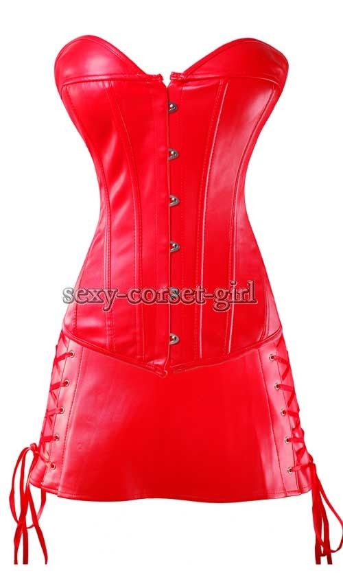3XL Red Faux Leather Corset & Dress Bustier Sexy XXXL A059_red