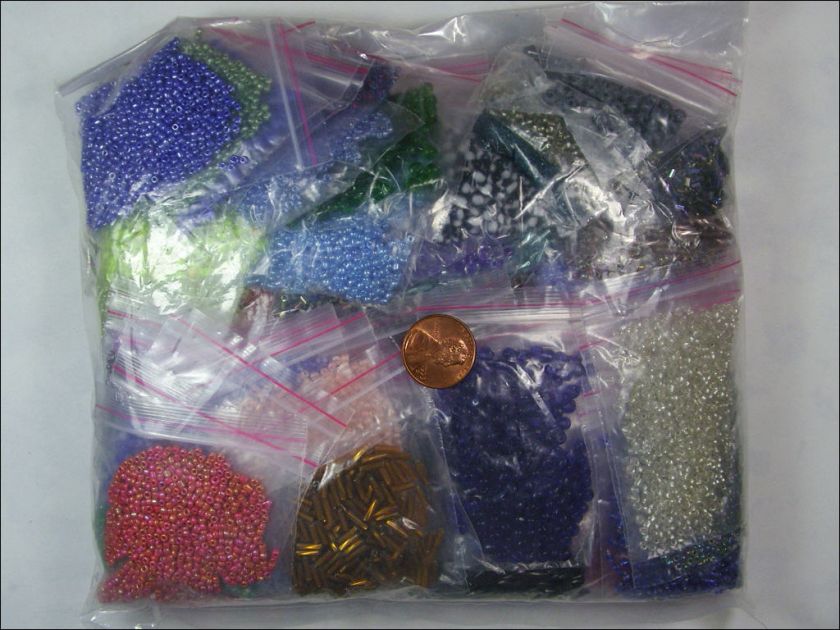 ASSORTED 10 GRAM PACKETS GLASS SEED BEADS LOT (BD 133A)  