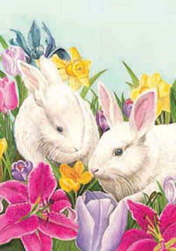 Bunnies and Lillies Easter Garden Flag by Custom Decor 683963026425 