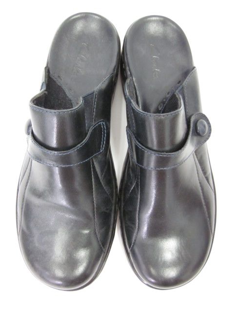 NEW CLARKS Black Leather Clogs Slides Mules Shoes 6.5 M  
