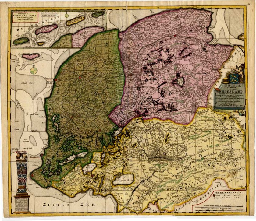 Antique Map FRIESLAND GRONINGEN NETHERLANDS Schenk 1706  