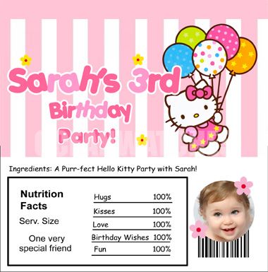 HELLO KITTY PERSONALIZED BIRTHDAY PARTY PHOTO INVITATIONS PARTY FAVOR 