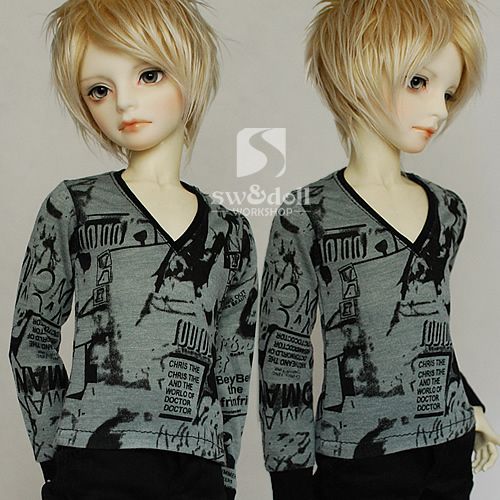 Super Dollfie(SD/Luts)Outfit   grey green print T shirt  