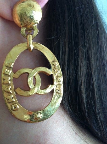 Authentic Vintage Chanel Earrings CC Logo Swing Dangle Rare Clip On 
