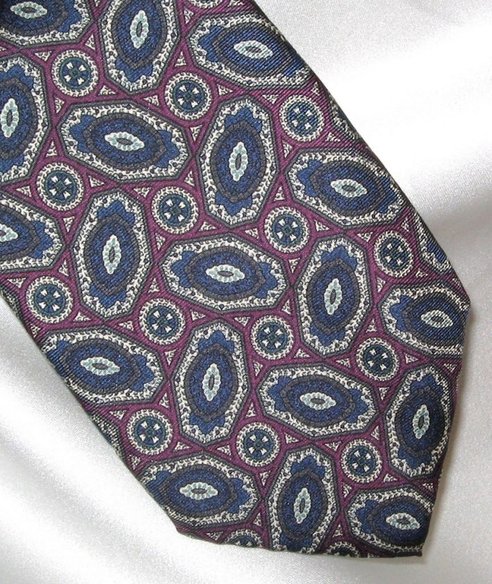 Jsaco Italy Mens Geometric Purple & Blue Silk Tie  