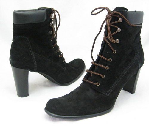 COLLECTION Fifty Nine AMY Black Suede Lace Up Womens Shoes Ankle Boots 