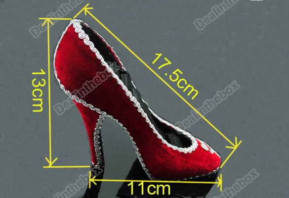 Velvet High heel Shoe Ring Red and Silver Jewelry Display Holder Stand 