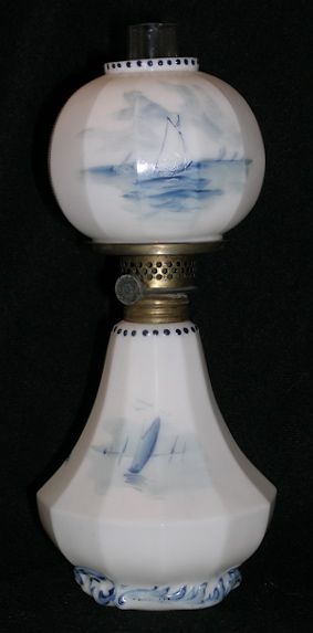 Mount Washington signed DELFT min. art glass oil lamp  