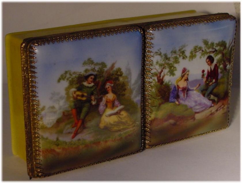 TRINKET BOX HINGED DOUBLE LID GARDEN COURTING SCENES  