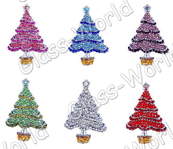 6pcs Christmas Tree Rhinestone Crystal Brooches W26238  