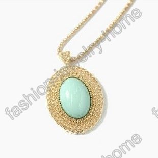 Fashion Oval Red Purple Green Black Pink White Gem Gold Plated Chain 