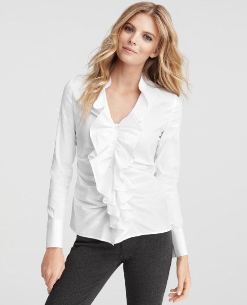 Ann Taylor Petite Ruffle Front Long Sleeve Shirt NWT Org.$78 (IN 