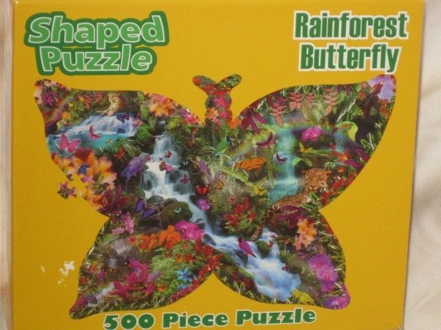NEW Rainforest Butterfly 500 Piece Shaped Puzzle 27 X 19 Made In USA 