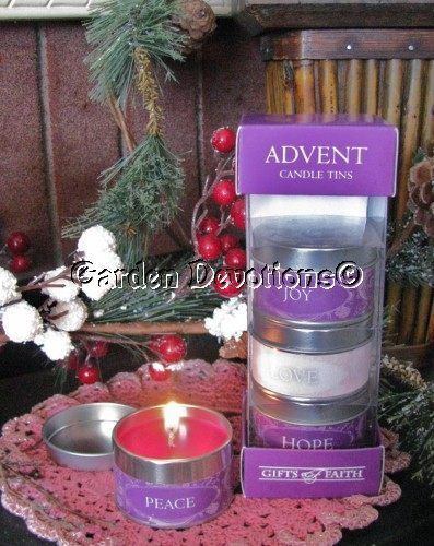 ADVENT CANDLE TINS Love Peace Joy Hope INCENSE SMELL  