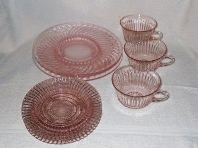 9pc Anchor Hocking Queen Mary Pink Depression Glass Set  