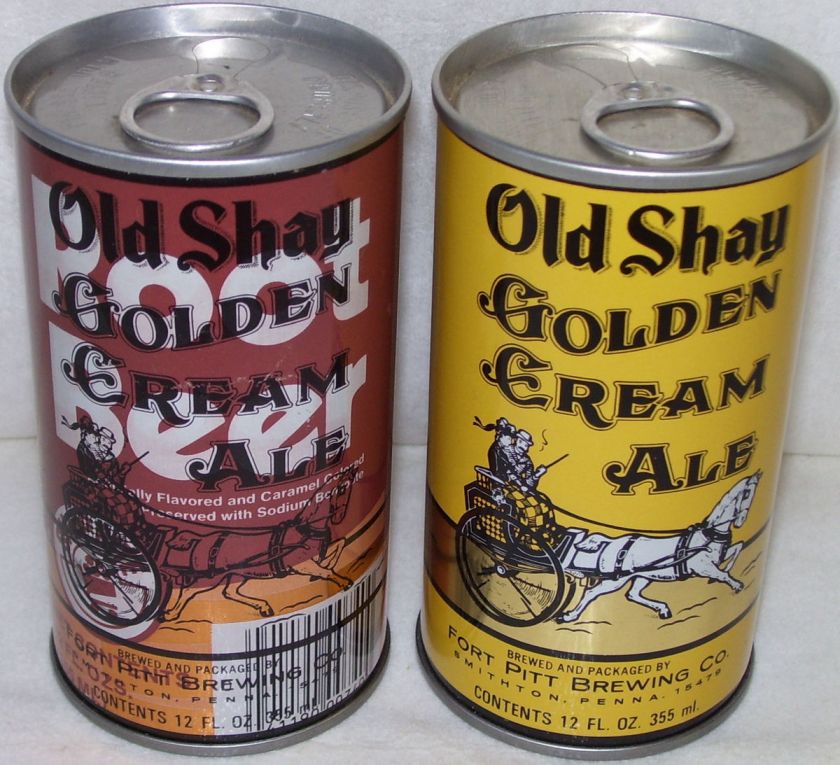 Old Shay Golden Cream Ale~2 Beer Cans~Fort Pitt Brewing Co. Smithton 