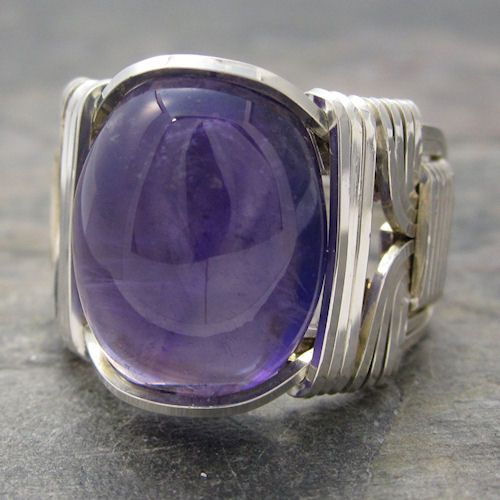 Amethyst Dark Purple Cabochon Sterling Silver Wire Wrapped Ring ANY 