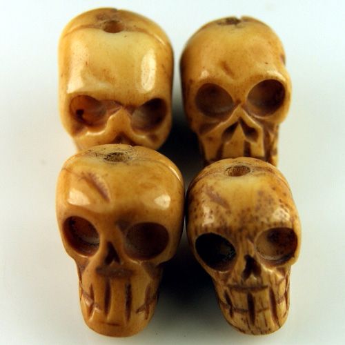 Tibet Handmade Carving Bone Skull Loose Beads 4 PCS FS  