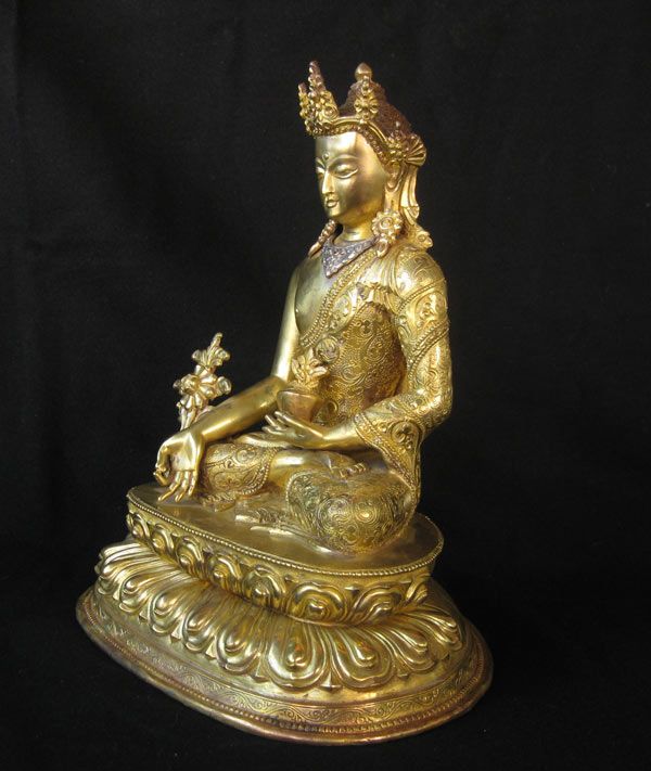 Old Tibetan 24k Golden Bronze Medicine Buddha Statue  