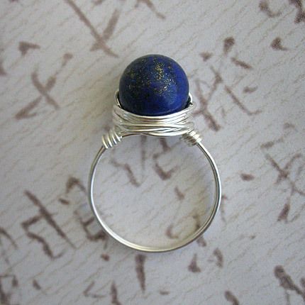   Wrapped Stering Silver Blue Lapis Lazuli Ring Sizes 5 6 7 8 9 10 11