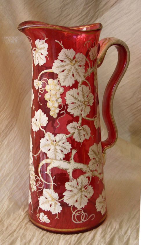   1840s/50s Gold Over White Hand Painted CRANBERRY Glass PITCHER  