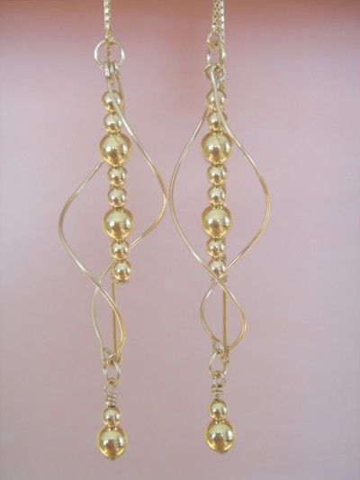 Double Spiral Gold Ball Ear Threads Threader Earrings  